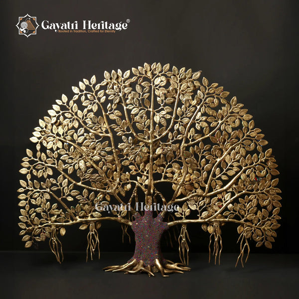 Brass Kalpavriksha Tree with Chirping Birds in Stone Work – A Harmony of Nature and Spirituality | Gayatri Heritage