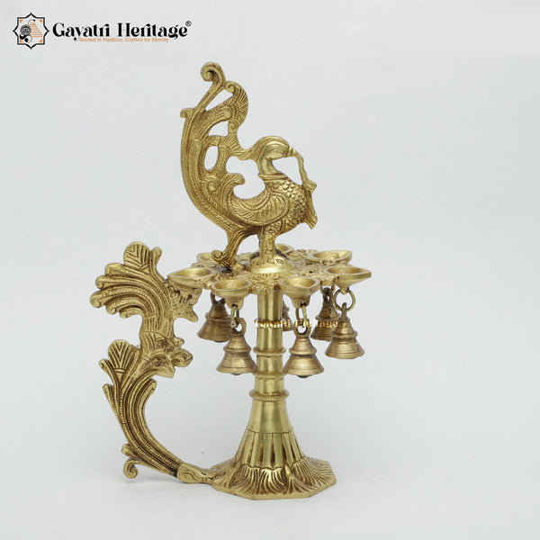 Brass Sparrow Design Diya / Lamp with Bells – Elegant Ornate Lamp | Gayatri Heritage