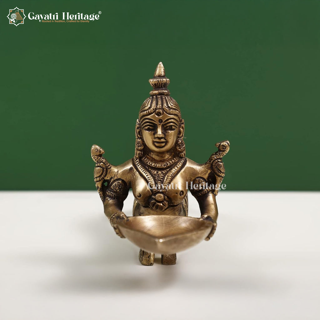 Brass Aarti Diya with Handle – Traditional Puja Oil Lamp