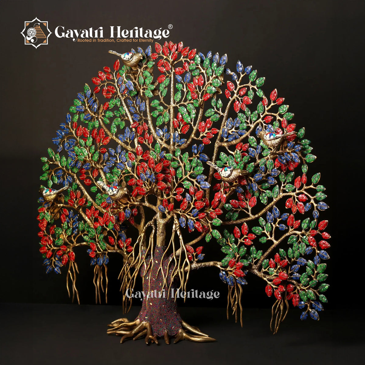 Brass Kalpavriksha Tree with Chirping Birds in Stone Work – A Harmony of Nature and Spirituality | Gayatri Heritage