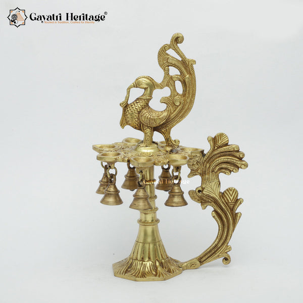 Brass Sparrow Design Diya / Lamp with Bells – Elegant Ornate Lamp | Gayatri Heritage