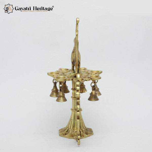 Brass Sparrow Design Diya / Lamp with Bells – Elegant Ornate Lamp | Gayatri Heritage