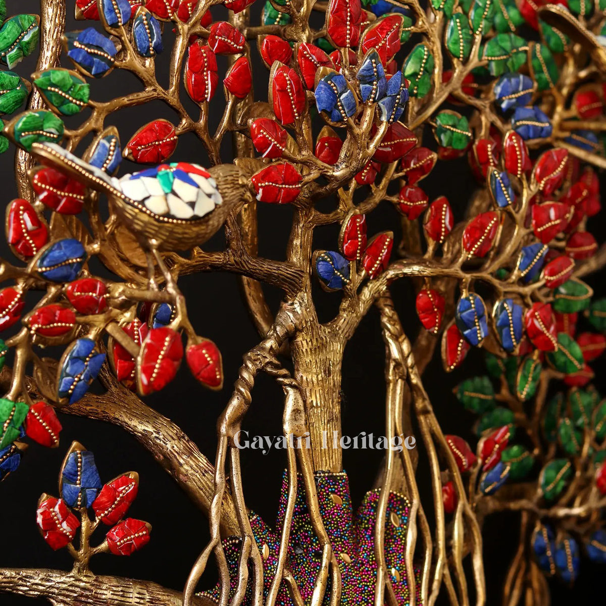 Brass Kalpavriksha Tree with Chirping Birds in Stone Work – A Harmony of Nature and Spirituality | Gayatri Heritage