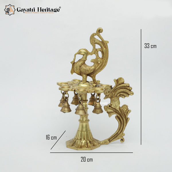 Brass Sparrow Design Diya / Lamp with Bells – Elegant Ornate Lamp | Gayatri Heritage