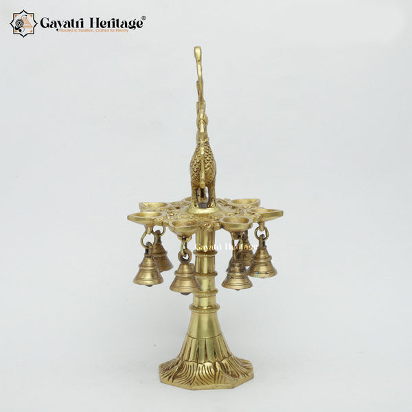 Brass Sparrow Design Diya / Lamp with Bells – Elegant Ornate Lamp | Gayatri Heritage