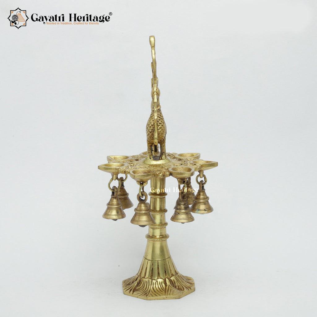 Brass Sparrow Design Diya / Lamp with Bells – Elegant Ornate Lamp | Gayatri Heritage