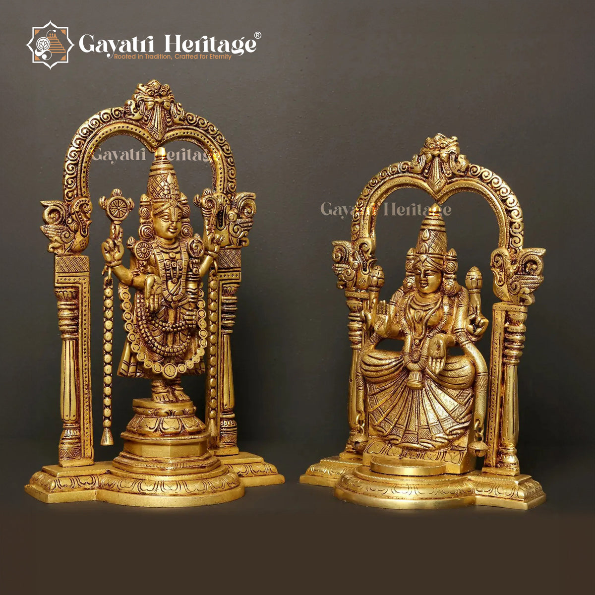 Brass Lord Balaji and Goddess Padmavati – Divine Couple Blessings for Prosperity and Devotion | Gayatri Heritage