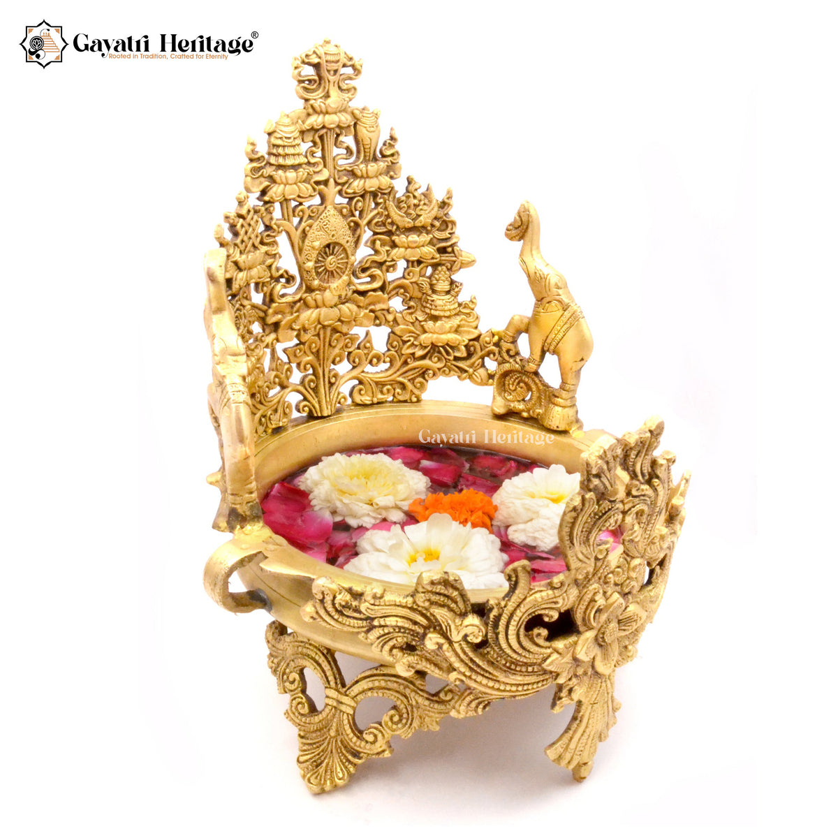 Brass Two-Side Elephant Design Urli – Elegant Traditional Decor | Gayatri Heritage