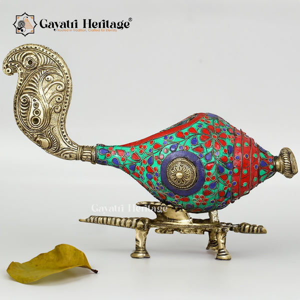 Brass Shankh with Stand (Stylish Conch on Stand) – Decorative Sacred Artifact | Gayatri Heritage