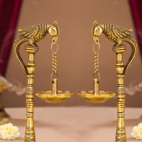 Brass Parrot Lamp (Pair) – Classic Indian Décor | Gayatri Heritage