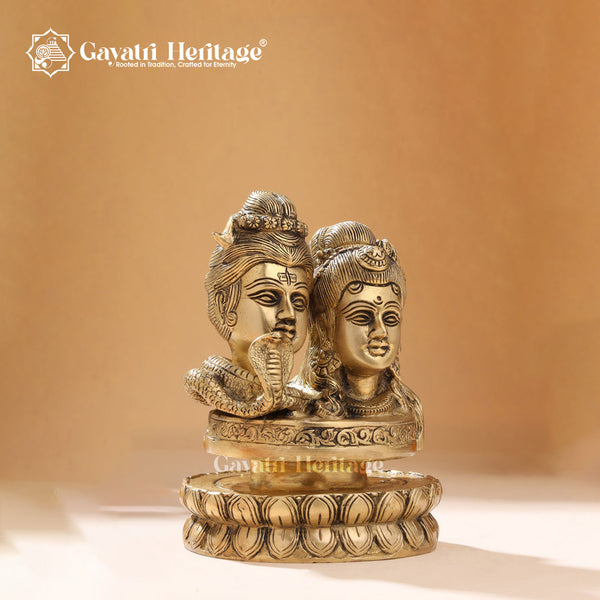 Brass Shiva Parvati Head Statue – Elegant Divine Representation | Gayatri Heritage