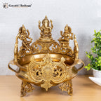 Brass Ganesh Laxmi Saraswati Urli – Divine Trio for Blessings | Gayatri Heritage