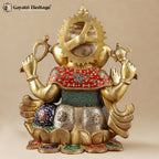 Brass Chaturbhuja Ganesha with Stone Work – Blessings | Gayatri Heritage