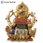 Brass Chaturbhuja Ganesha with Stone Work – Blessings | Gayatri Heritage