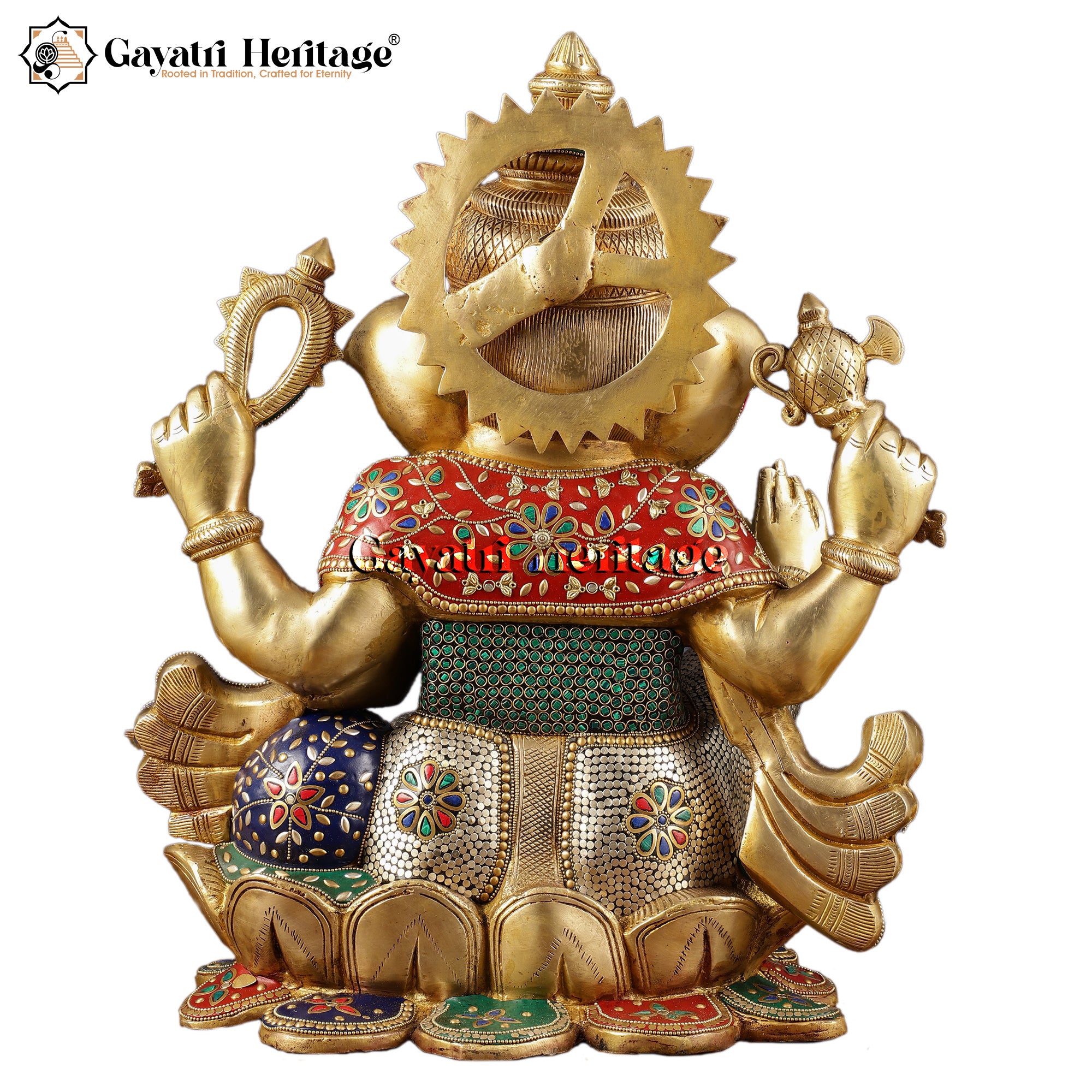 Brass Chaturbhuja Ganesha with Stone Work – Blessings | Gayatri Heritage