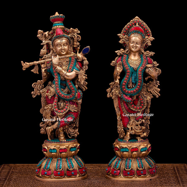 Brass Radha Krishna Statue Pair – Elegant Divine Sculptures | Gayatri Heritage