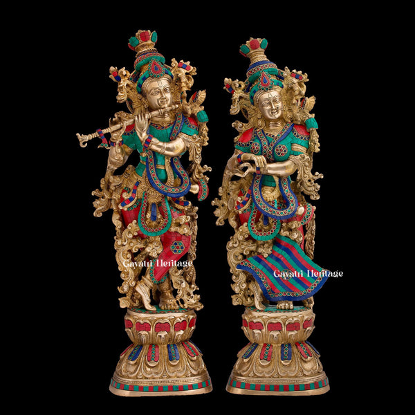 Brass Radha Krishna Statue – Majestic Devotional Sculpture | Gayatri Heritage