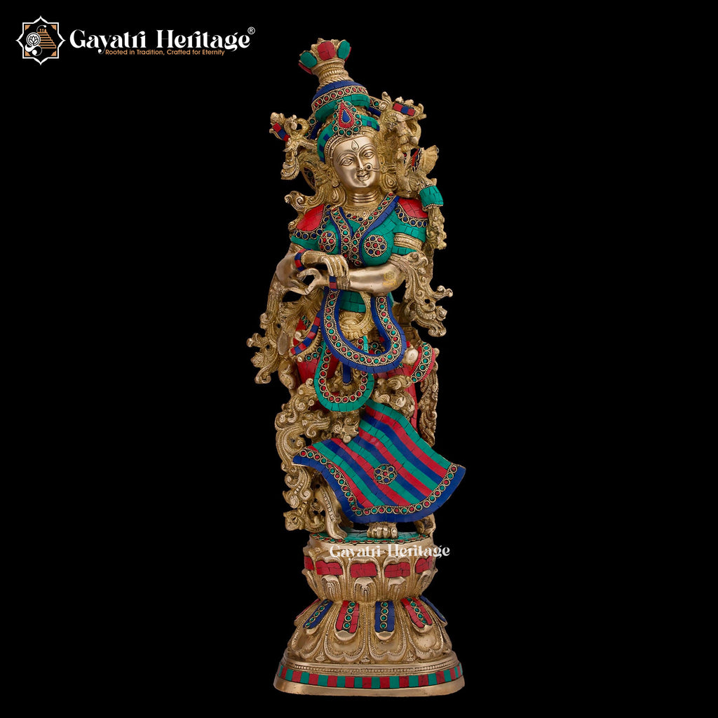 Brass Radha Krishna Statue – Majestic Devotional Sculpture | Gayatri Heritage