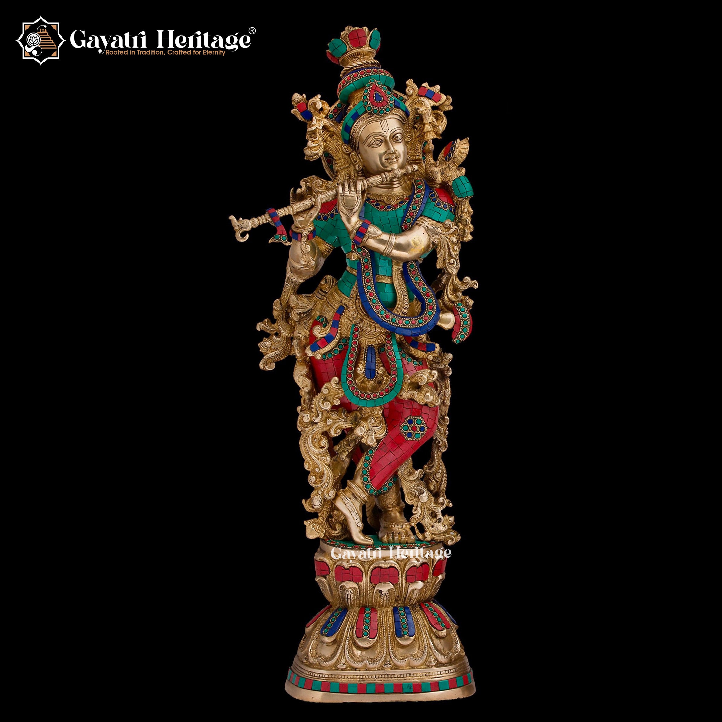 Brass Radha Krishna Statue – Majestic Devotional Sculpture | Gayatri Heritage