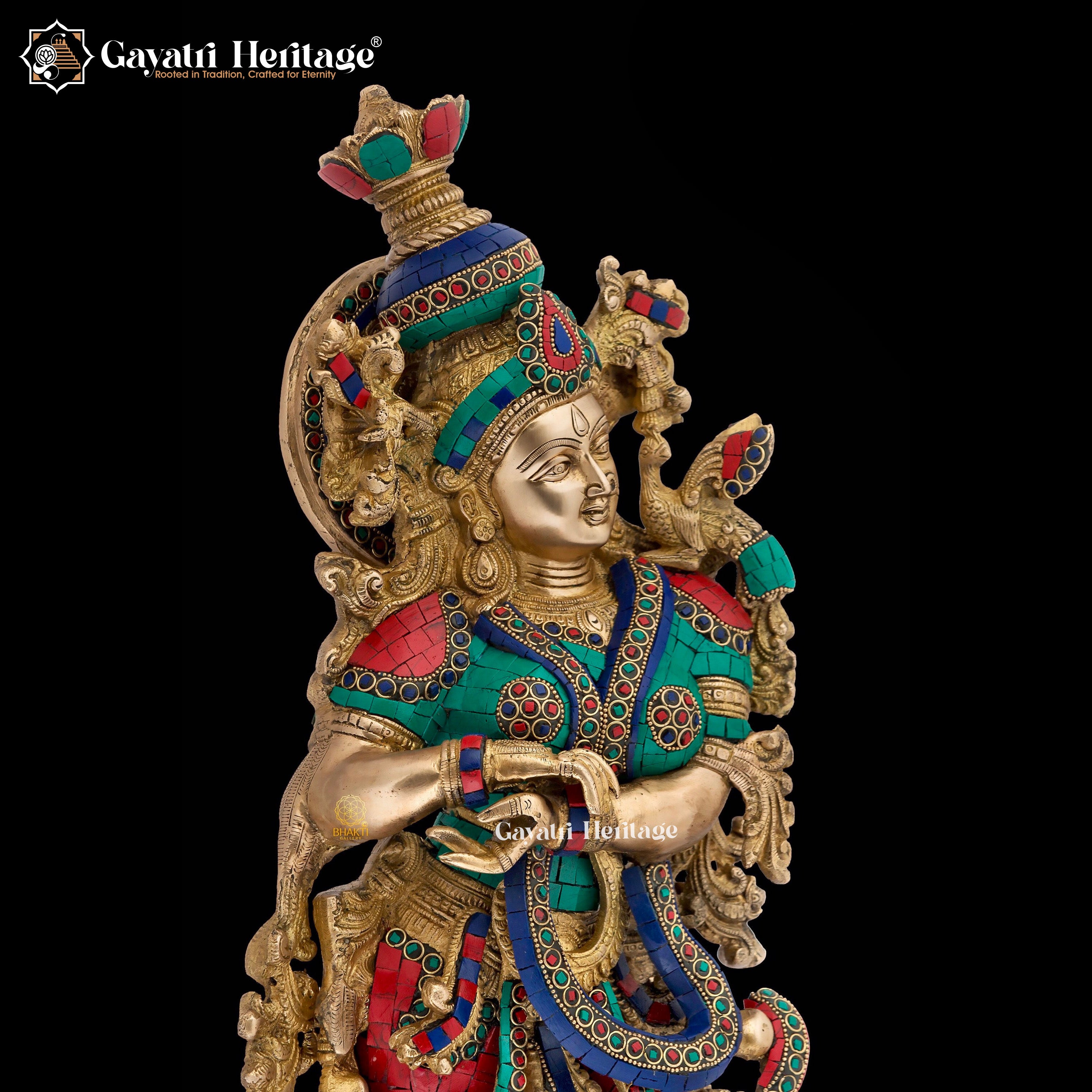 Brass Radha Krishna Statue – Majestic Devotional Sculpture | Gayatri Heritage