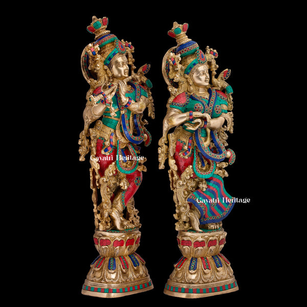 Brass Radha Krishna Statue – Majestic Devotional Sculpture | Gayatri Heritage