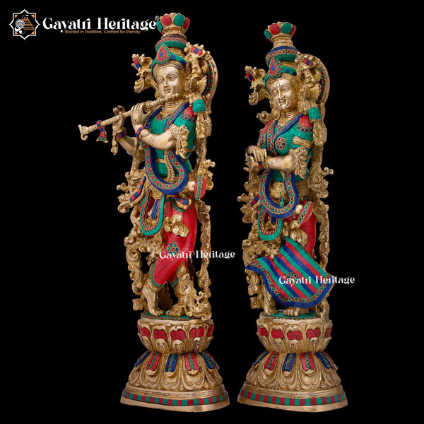 Brass Radha Krishna Statue – Majestic Devotional Sculpture | Gayatri Heritage