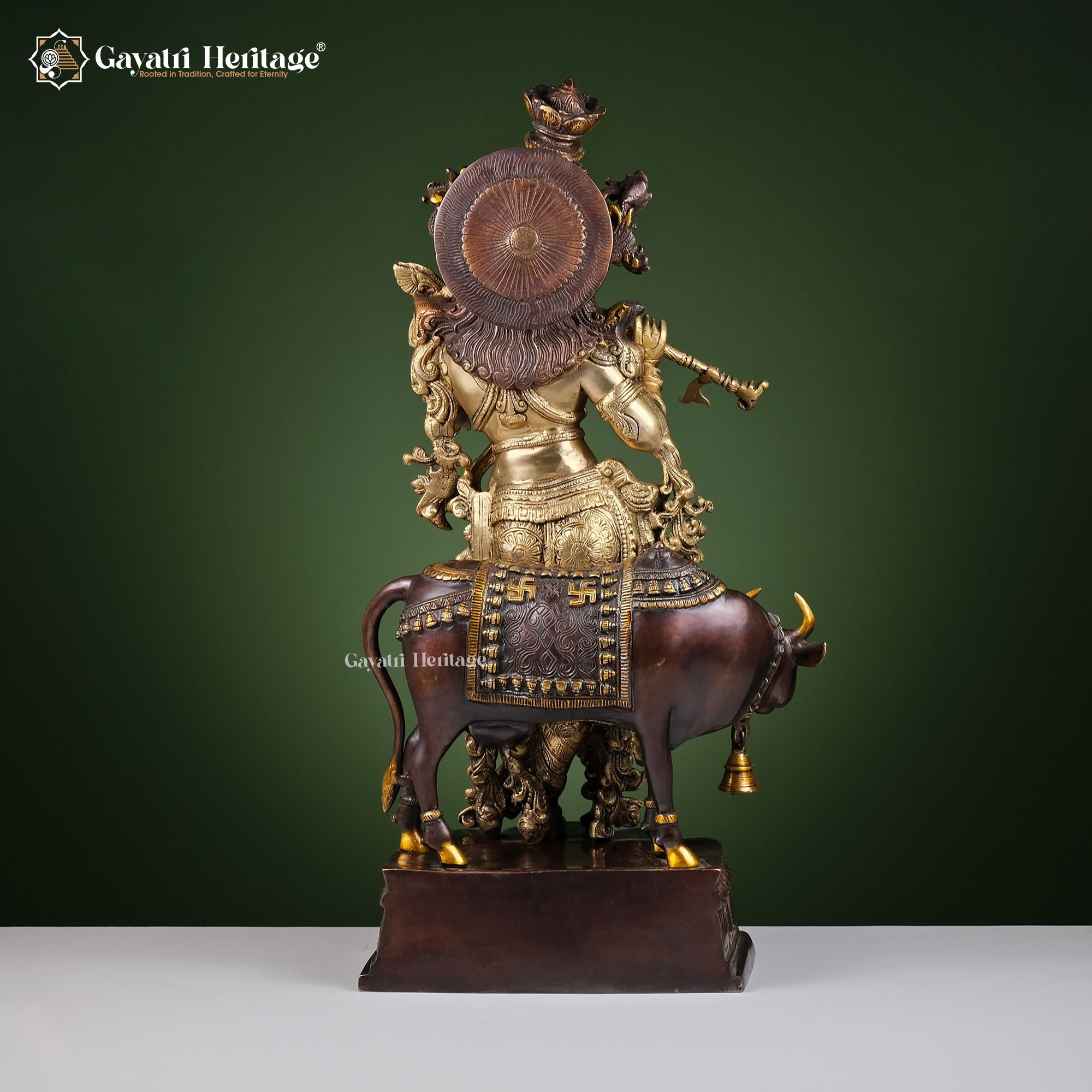Brass Krishna with Cow – Black Antique Finish Idol | Gayatri Heritage