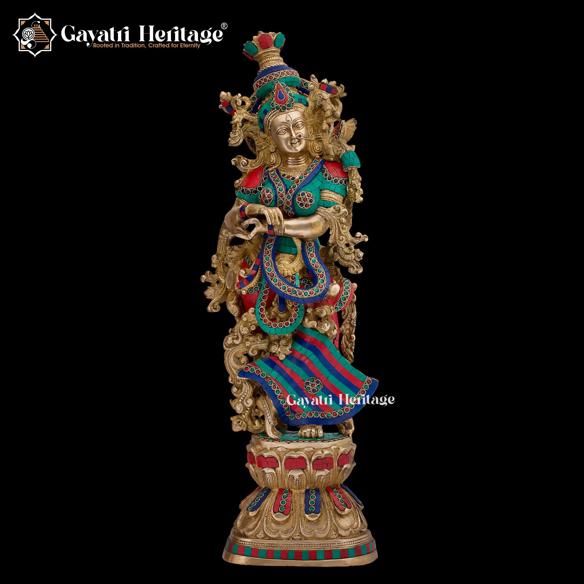 Brass Radha Krishna Statue – Majestic Devotional Sculpture | Gayatri Heritage
