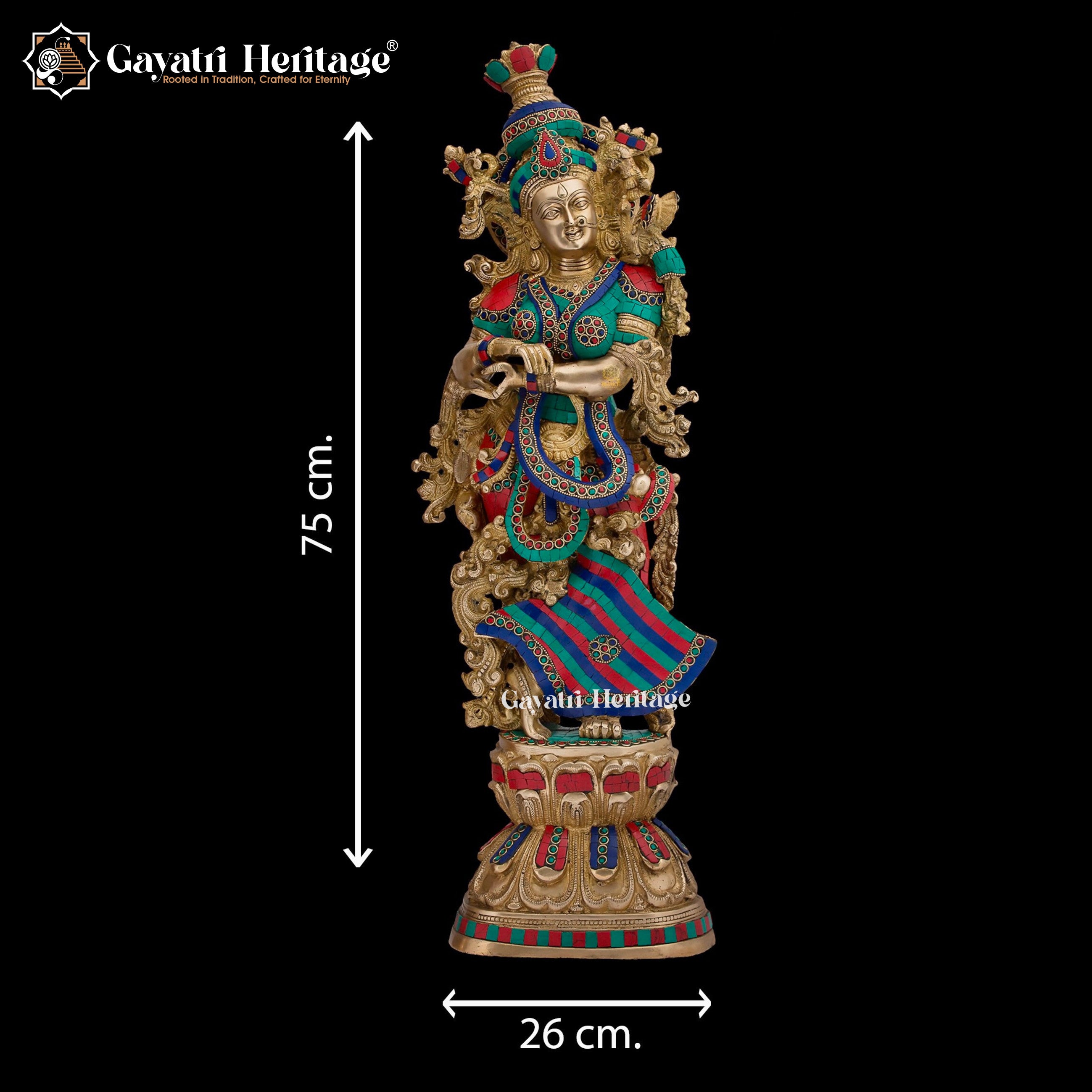 Brass Radha Krishna Statue – Majestic Devotional Sculpture | Gayatri Heritage