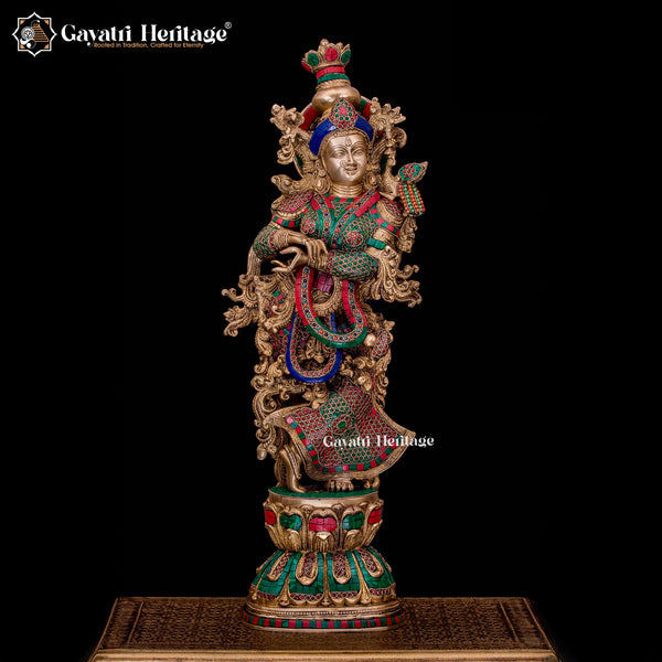 Brass Radha Rani Statue – Graceful Spiritual Sculpture | Gayatri Heritage