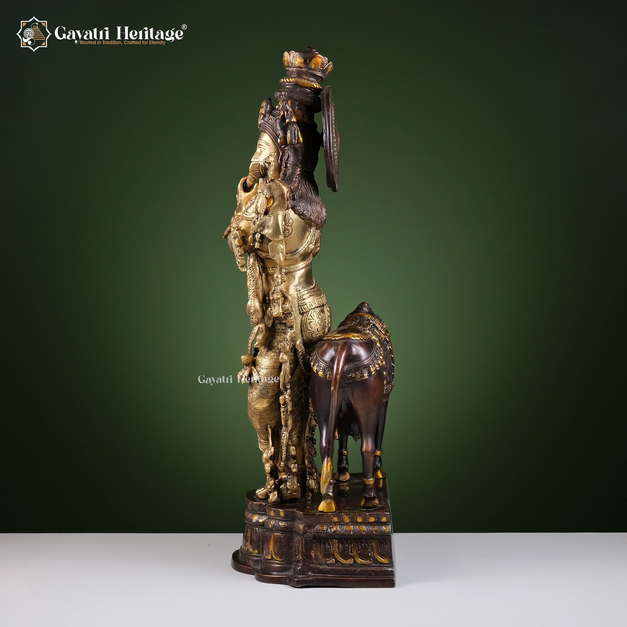 Brass Krishna with Cow – Black Antique Finish Idol | Gayatri Heritage