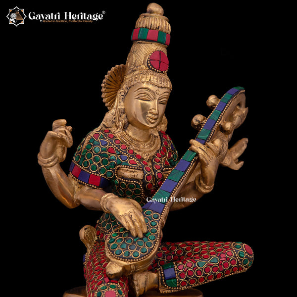 Brass Saraswati Statue – Divine Goddess of Knowledge | Gayatri Heritage