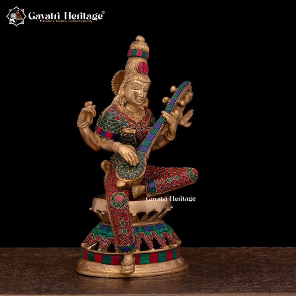 Brass Saraswati Statue – Divine Goddess of Knowledge | Gayatri Heritage