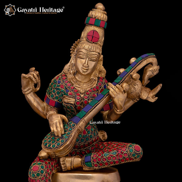 Brass Saraswati Statue – Divine Goddess of Knowledge | Gayatri Heritage