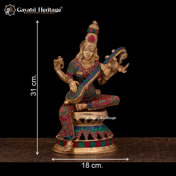 Brass Saraswati Statue – Divine Goddess of Knowledge | Gayatri Heritage