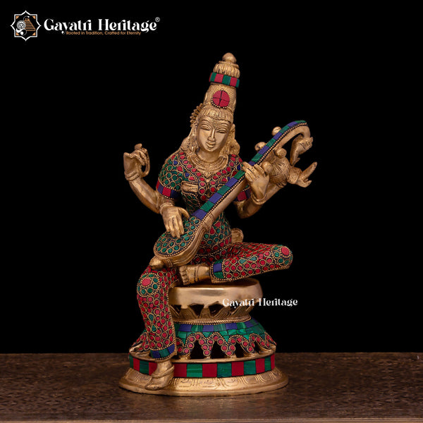 Brass Saraswati Statue – Divine Goddess of Knowledge | Gayatri Heritage