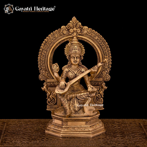 Brass Goddess Saraswati Statue – Embodiment of Wisdom & Art | Gayatri Heritage