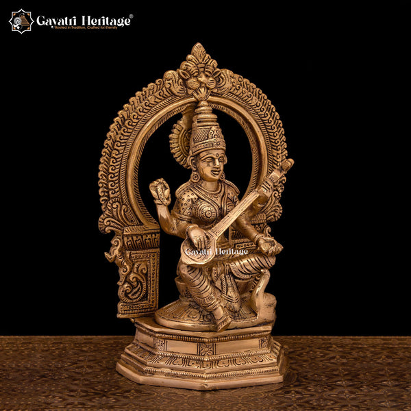 Brass Goddess Saraswati Statue – Embodiment of Wisdom & Art | Gayatri Heritage