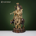Brass Krishna with Cow – Black Antique Finish Idol | Gayatri Heritage