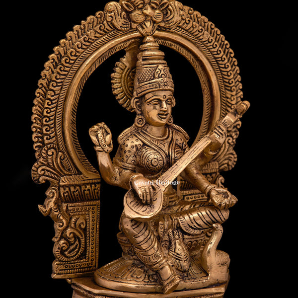 Brass Goddess Saraswati Statue – Embodiment of Wisdom & Art | Gayatri Heritage