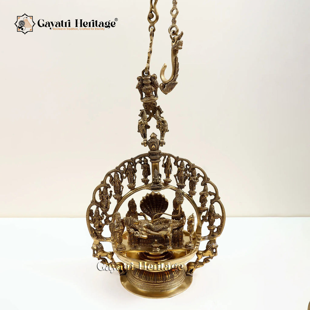 Brass Dasavatharam Hanging Lamp – Light of Ten Incarnations | Gayatri Heritage