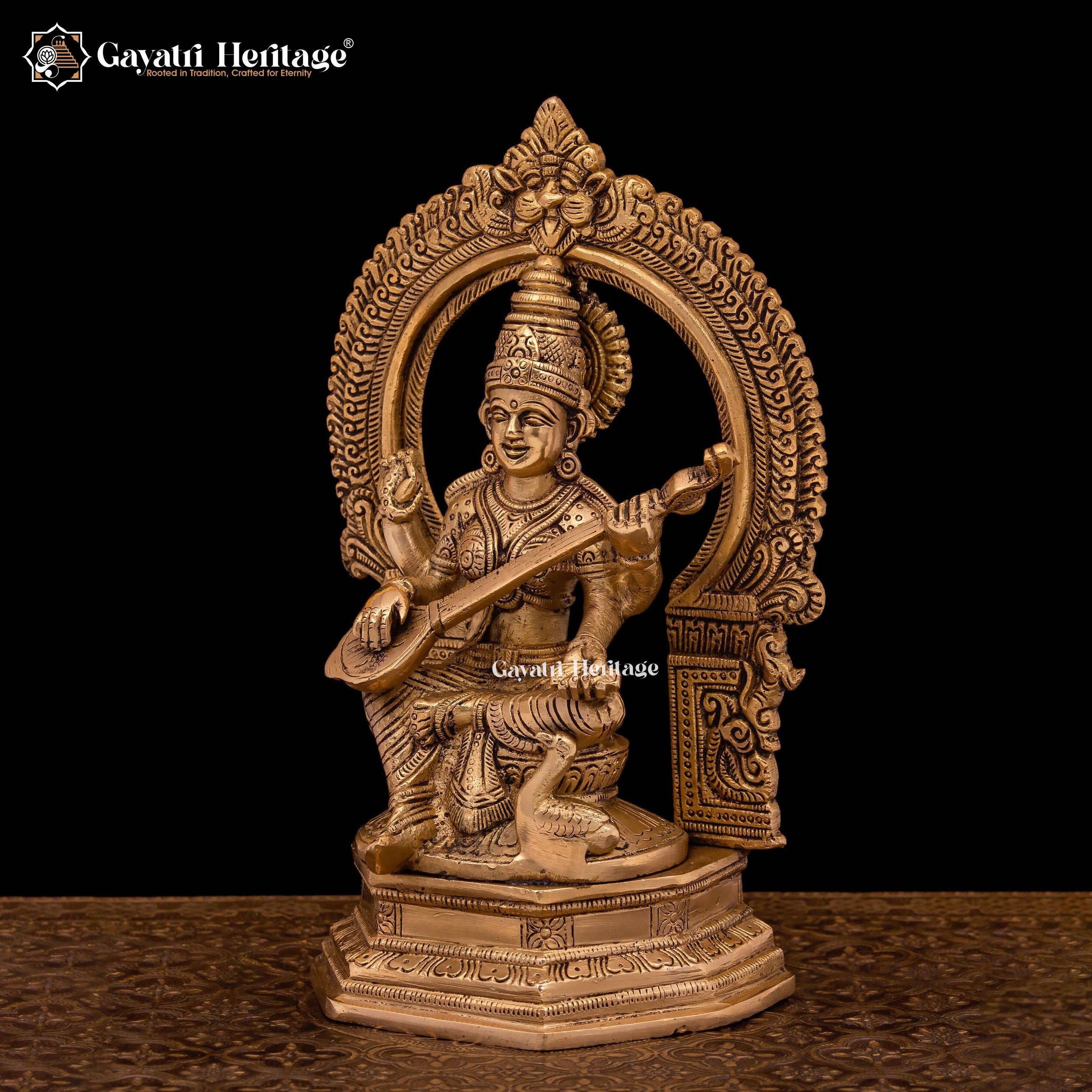 Brass Goddess Saraswati Statue – Embodiment of Wisdom & Art | Gayatri Heritage