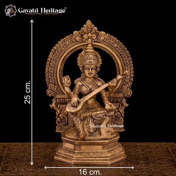 Brass Goddess Saraswati Statue – Embodiment of Wisdom & Art | Gayatri Heritage