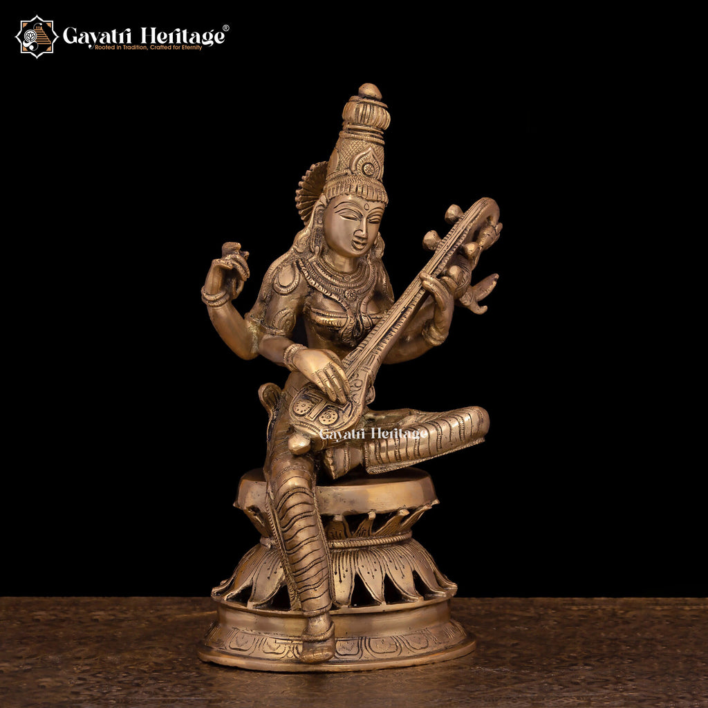 Brass Saraswati Idol – Wisdom and Creativity | Gayatri Heritage