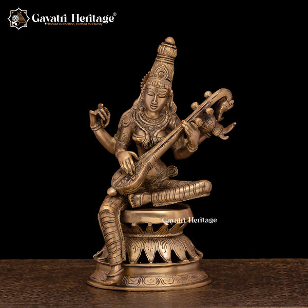 Brass Saraswati Idol – Wisdom and Creativity | Gayatri Heritage