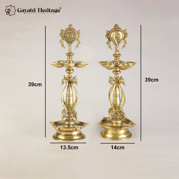 Brass Shankh Chakra Lamp/Deepam – Sacred Spiritual Lighting | Gayatri Heritage