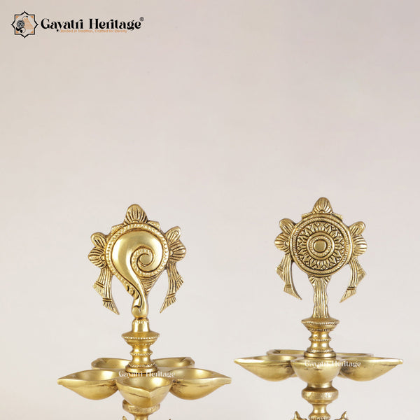 Brass Shankh Chakra Lamp/Deepam – Sacred Spiritual Lighting | Gayatri Heritage