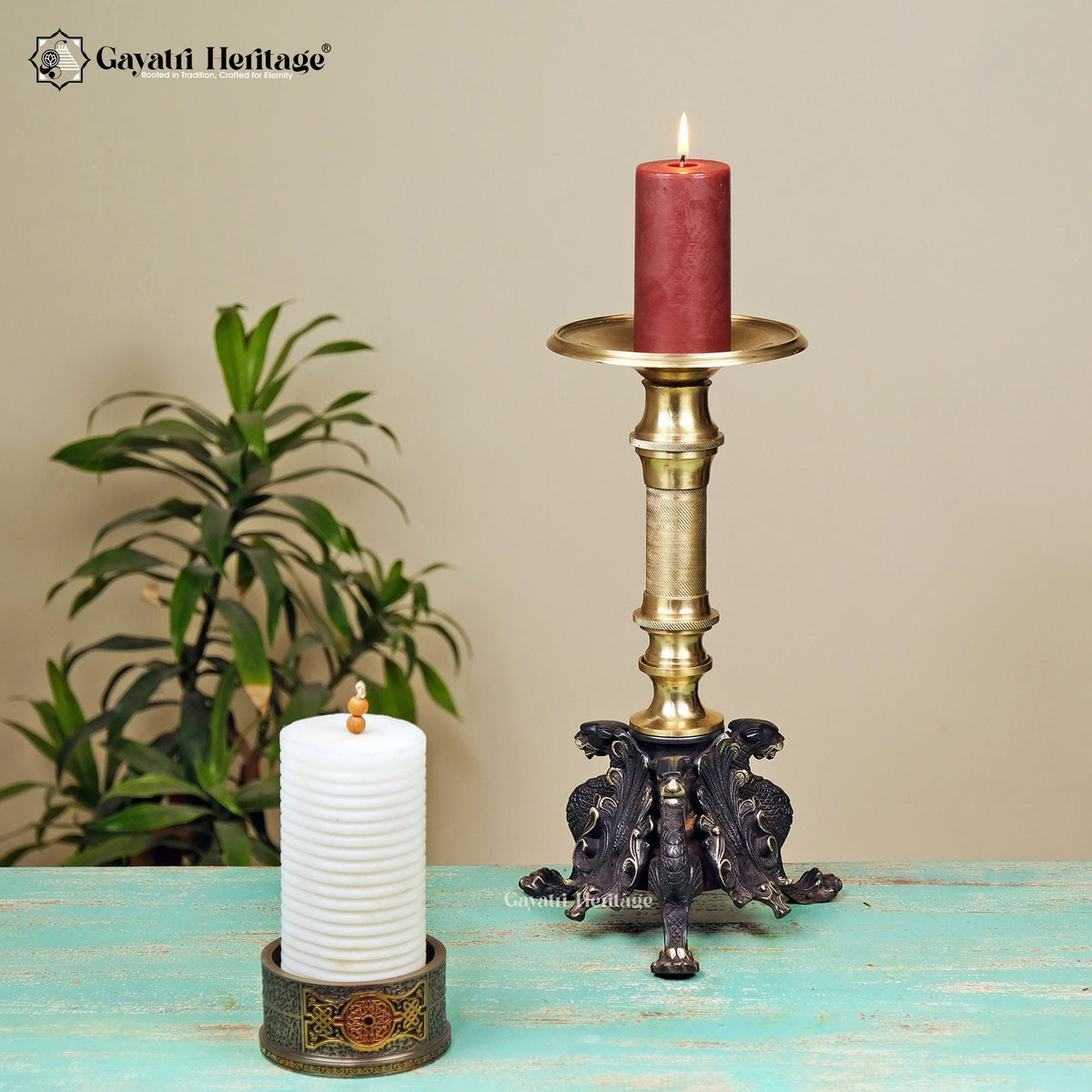Brass Jaguar Design Candle Stand – Elegant Lighting Décor | Gayatri Heritage