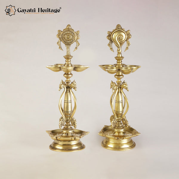 Brass Shankh Chakra Lamp/Deepam – Sacred Spiritual Lighting | Gayatri Heritage