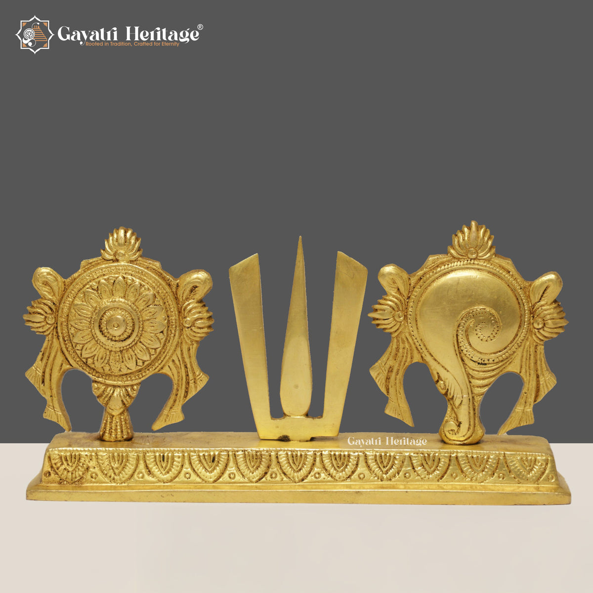 Brass Shankh Chakra Stand – Elegant Spiritual Display | Gayatri Heritage